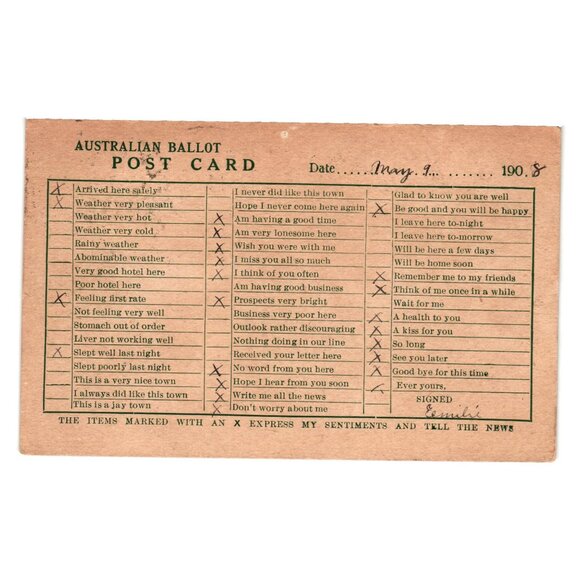 Antique 1908 Australian Ballot Postcard Franklin Stamp Vintage Mailing History - Picture 1 of 2